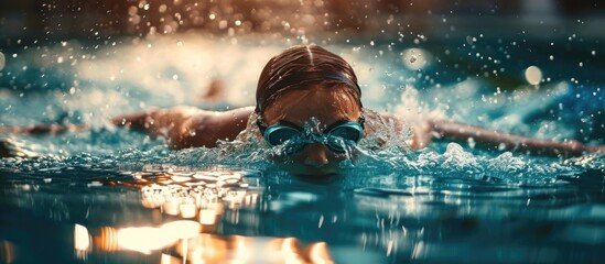 Female swimmer engaging in sports and fitness, training and competing in races with an active, healthy lifestyle. - Powered by Adobe
