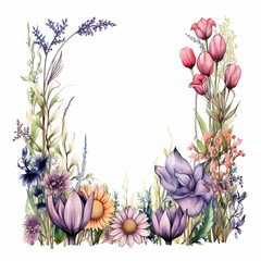 watercolor flowers frame in violet theme