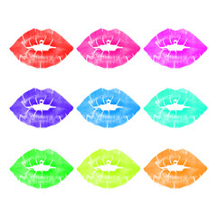 Vector lipstick kiss print colorful on white background
