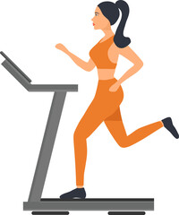 Young woman running on treadmill in gym fitness vector illustration. Stay strong stay healthy concept background