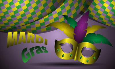Mardi Gras poster with golden mask