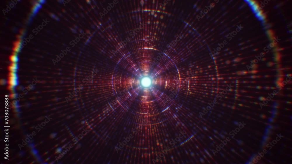 Poster abstract digital tunnel into virtual space consisting of a bright stream of particles