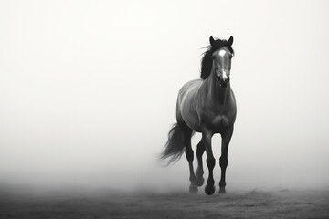 Obraz na płótnie Canvas foggy black and white portrait of a horse