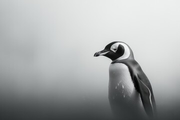 Fototapeta premium foggy black and white portrait of a penguin