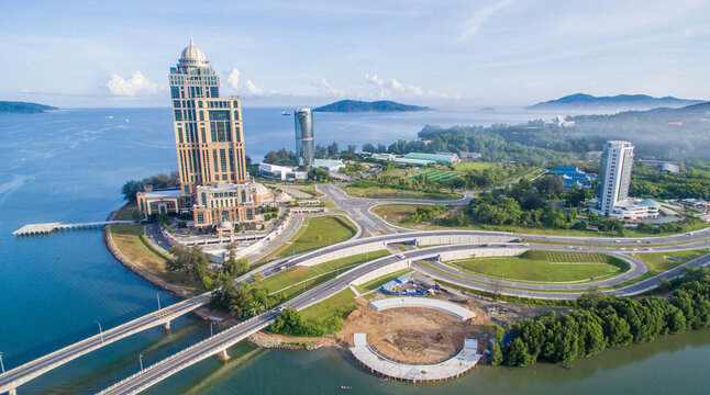 Fototapeta aerial view of Kota Kinabalu city.