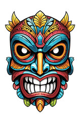 Tiki tribal mask with ethnic ornaments design on transparent background