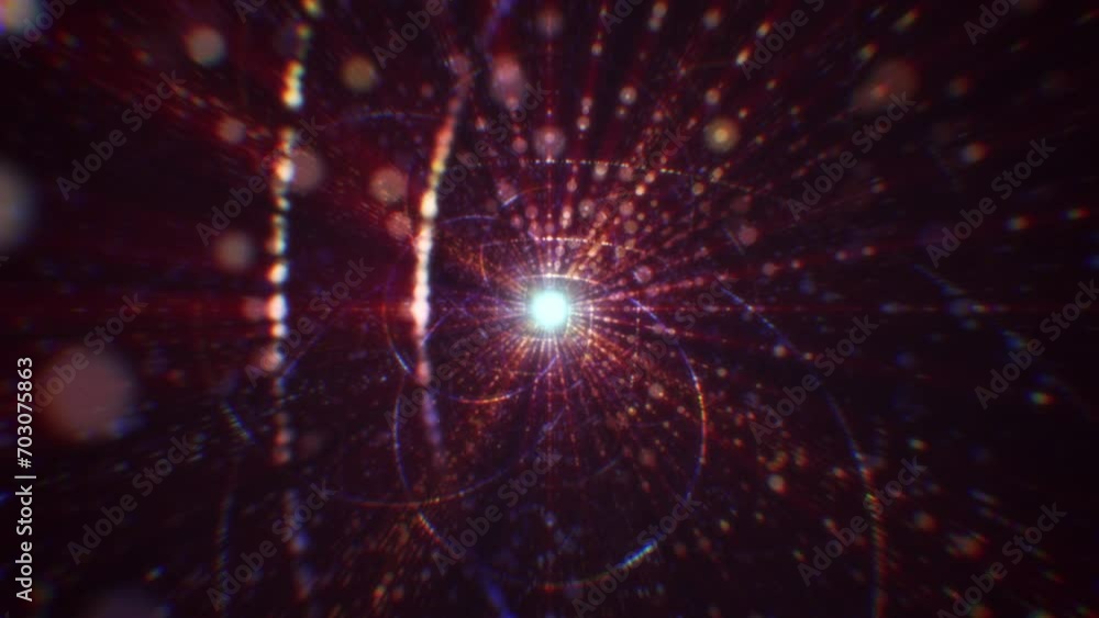 Poster abstract digital tunnel into virtual space consisting of a bright stream of particles