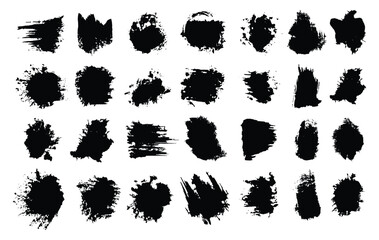 Set of Ink brush stroke set grunge isolated white background