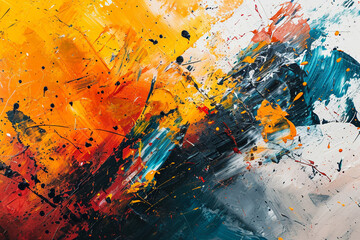 A dynamic clash of contrasting colors and bold brushstrokes, creating an abstract explosion of creativity that sparks curiosity and visual interest.