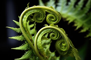 Unfurling fern fronds captured in a time-lapse sequence.