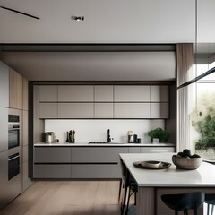 A minimalist kitchen with sleek countertops, hidden appliances, and a monochrome color palette3