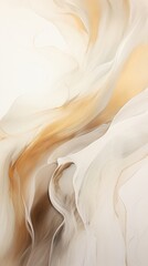 An abstract painting of white and gold colors