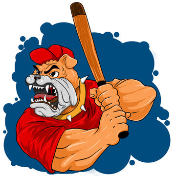 angry bulldog softball illustration logo with big teeth