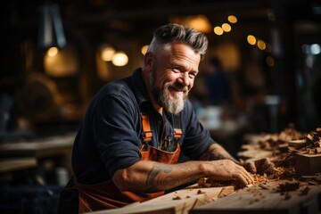 Portrait of male carpenter in wood shop