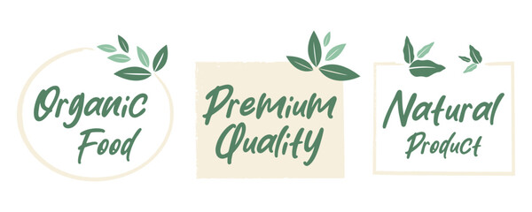 Organic food, healthy life and natural product labels and badges for food market, ecommerce, organic products promotion. - 703080454