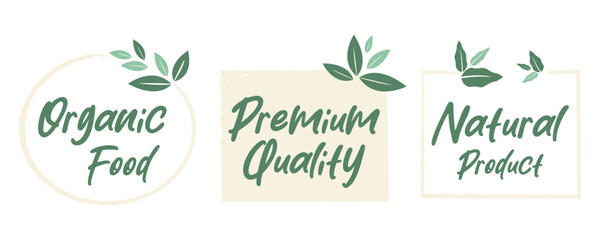 Obraz premium Organic food, healthy life and natural product labels and badges for food market, ecommerce, organic products promotion.