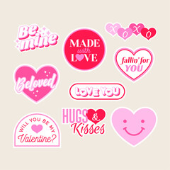Set of cute stickers and badges design for valentine’s day.