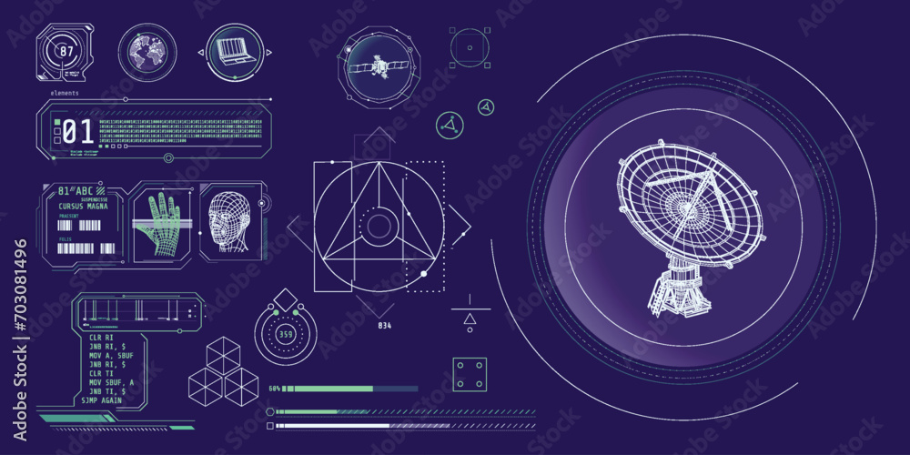 Poster design elements for infographic of data communication.