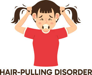 Female Cartoon Character with Trichotillomania or Hair Pulling Disorder, World Mental Health Day