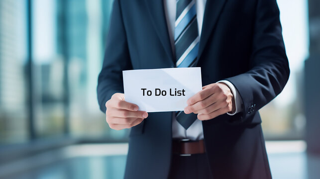 Professional businessman holding a to do list card