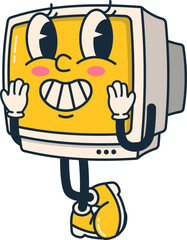 Old Television Character Groovy Hippie Cartoon with Shy and Blushing Expression