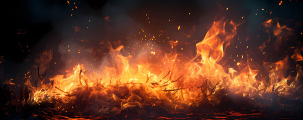 Fototapeta na wymiar Flame burning on a black background