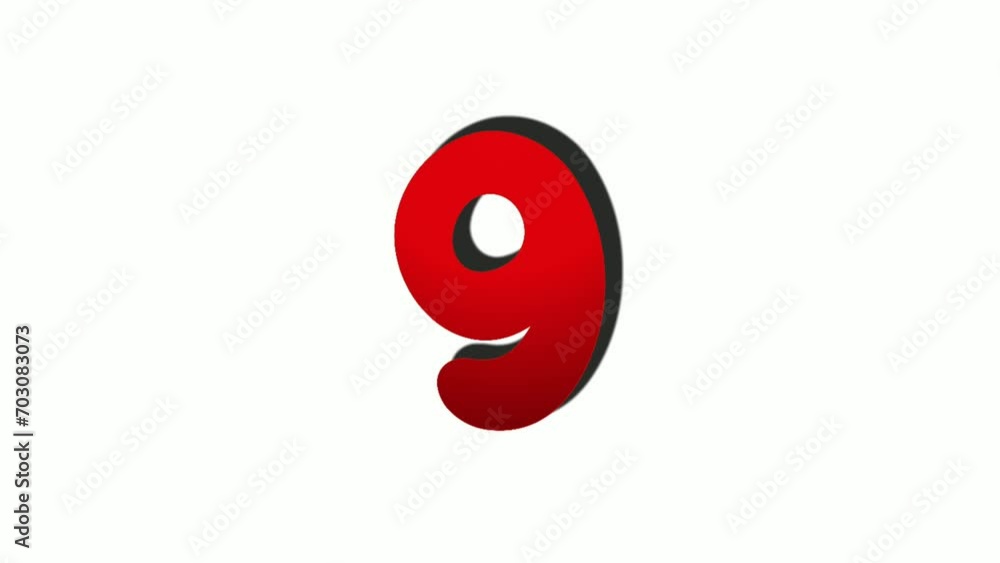Poster countdown cartoon red number 10 ten to 0 zero motion graphics animation on white background.top 10 c
