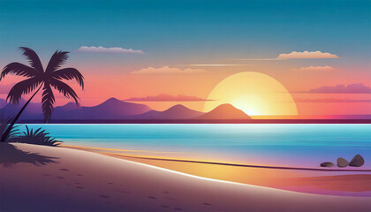 Fototapeta na wymiar Beautiful sunset on the beach. illustration for your design.