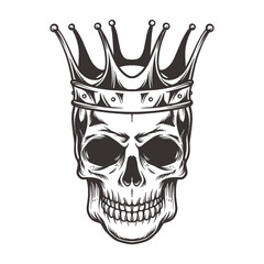 skull wearing crown in vintage style isolated illustration
