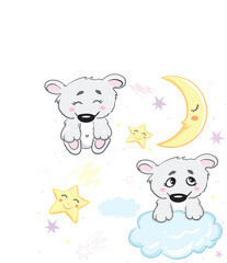 Obraz na płótnie Canvas cute bear with stars clouds and moon