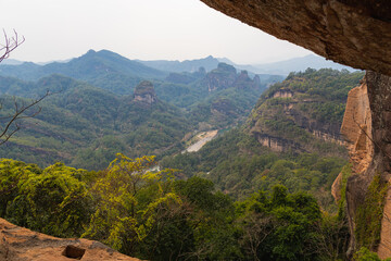 Fototapeta na wymiar Uniquely shaped rocks around Wuyishan Scenic area, Fujian, China