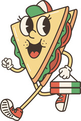 Cute Sandwich wearing Headphone Funky Cartoon Character Retro Groovy Hippie