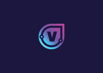 Letter V Technology vector monogram logo design template. Letter V molecule, Science and Bio technology Vector logo