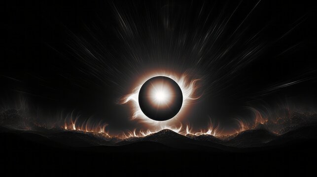 A celestial event with a solar eclipse and corona