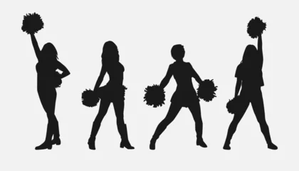 Fotobehang set of cheerleader silhouettes. girls dancing, holding pompoms with various different style, pose, movement. vector illustration. © Irkhamsterstock