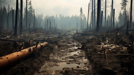 A polluted forest with trees dying from chemical exposure - obrazy, fototapety, plakaty