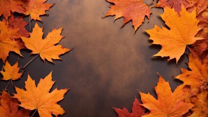 Naklejka na ściany i meble Maple border background in orange autumn