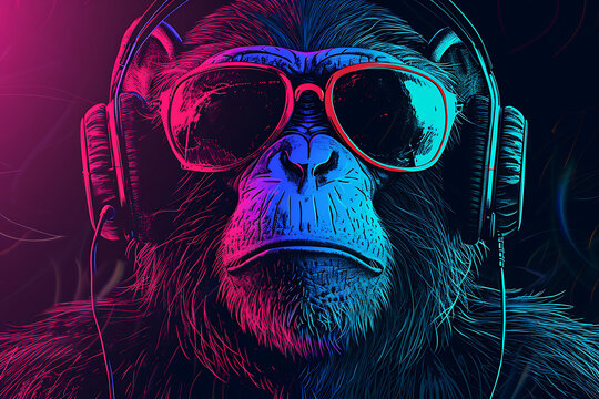  a monkey wearing headphones