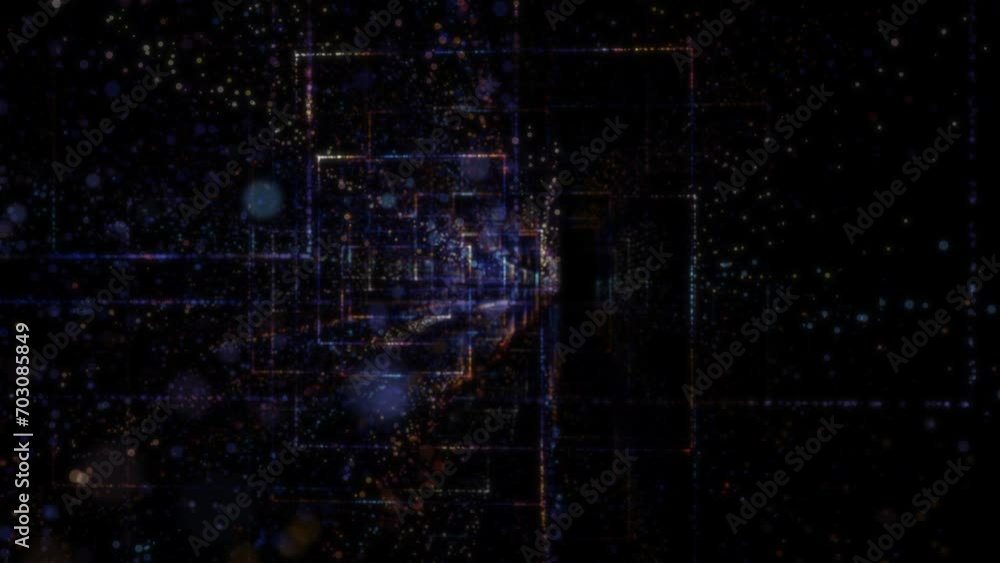 Poster abstract digital tunnel in cyberspace consisting of particles. virtual space consisting of a bright 
