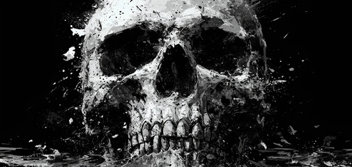 Closeup Black and White Human Skull Banner