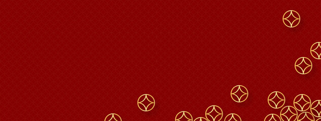 Red Chinese new year banner background with oriental style pattern, vecor design