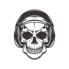 skull wearing motorcycle helmet in vintage style isolated illustration