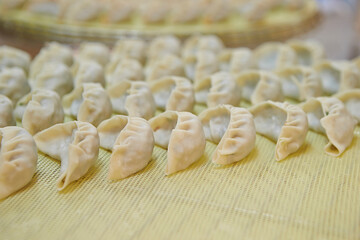 Handmade dumplings, dumplings in a steamer	