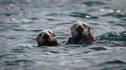 Fototapeta premium A Pair of California Otters in Moss Landing