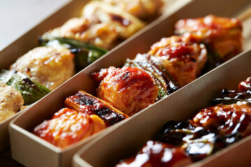 Grilled chicken skewers, seasoned chicken