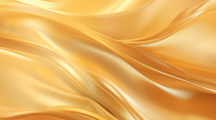 Elegant and smooth golden silk fabric with flowing waves, perfect for a luxurious backdrop.