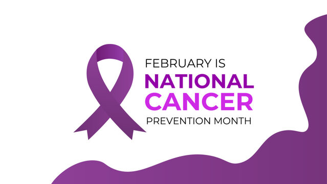 National cancer prevention month is observed every year in february. February is national cancer awareness month. Vector template for banner, greeting card, cover, flyer, poster with background.