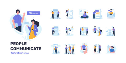 Business people communicate illustration set