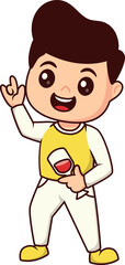 Clip Art Male Character Holding Drinking Glass in New Year's Party, Little Boy Fun Dancing with Happy Expression
