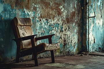 Abandoned armchair in a decaying room, telling a story of neglect and the transience of comfort.

